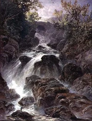 Brücke und Wasserfall bei Capel Curig